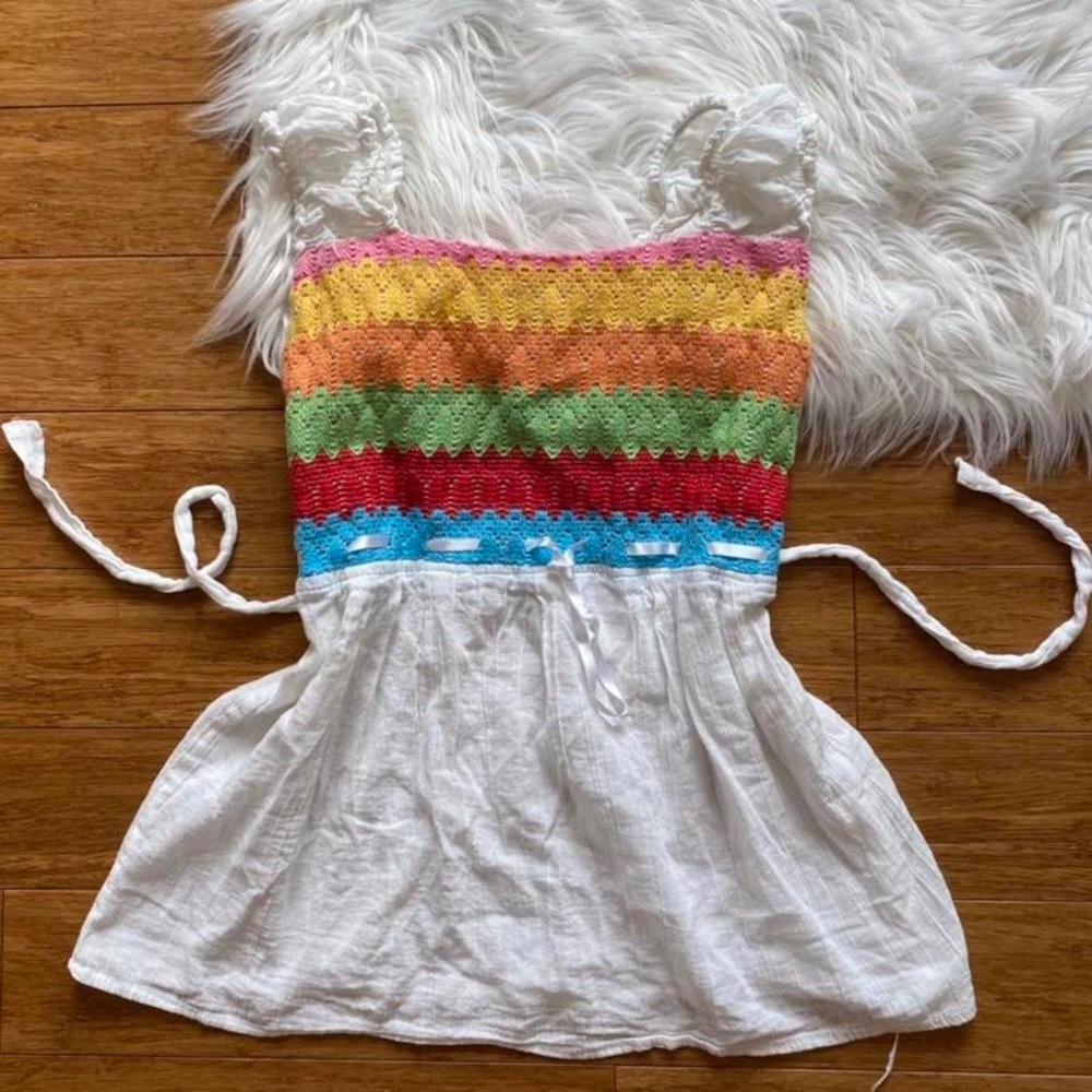 Y2k Coquette White Crochet Knit Top